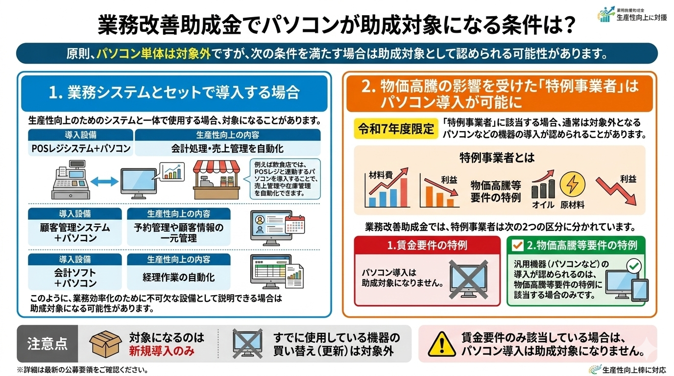 業務改善助成金でパソコンを導入できる条件