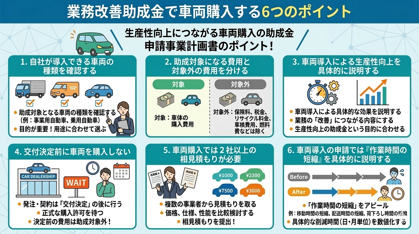 業務改善助成金で車両購入する6つのポイント